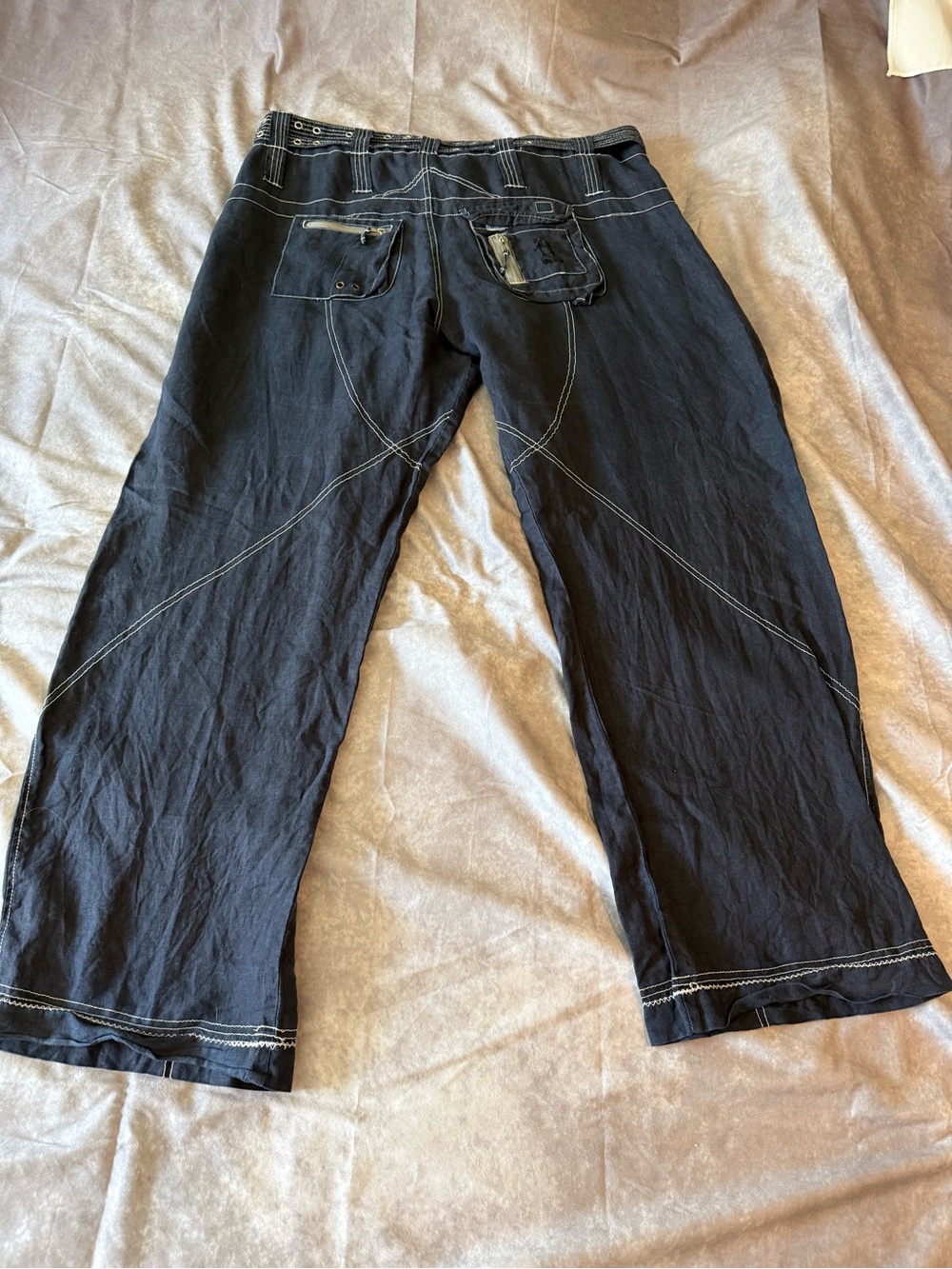 Johnny Was Pete & Greta Cargo Pants with Contrast Stitching 100% linen - Picture 5 of 9